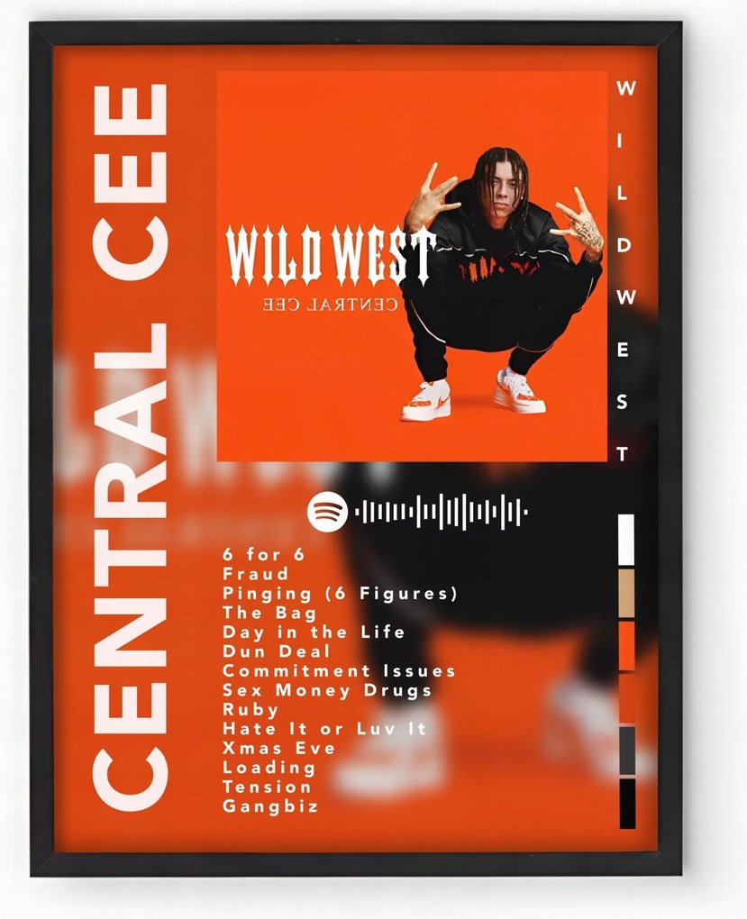 Poszter keretben Album Central Cee Wild West 30x40 cm Ajándék ötlet