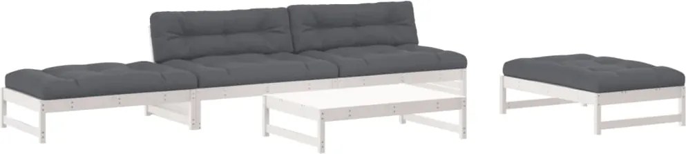 vidaXL 5 részes fehér tömör fa kerti ülőgarnitúra párnával