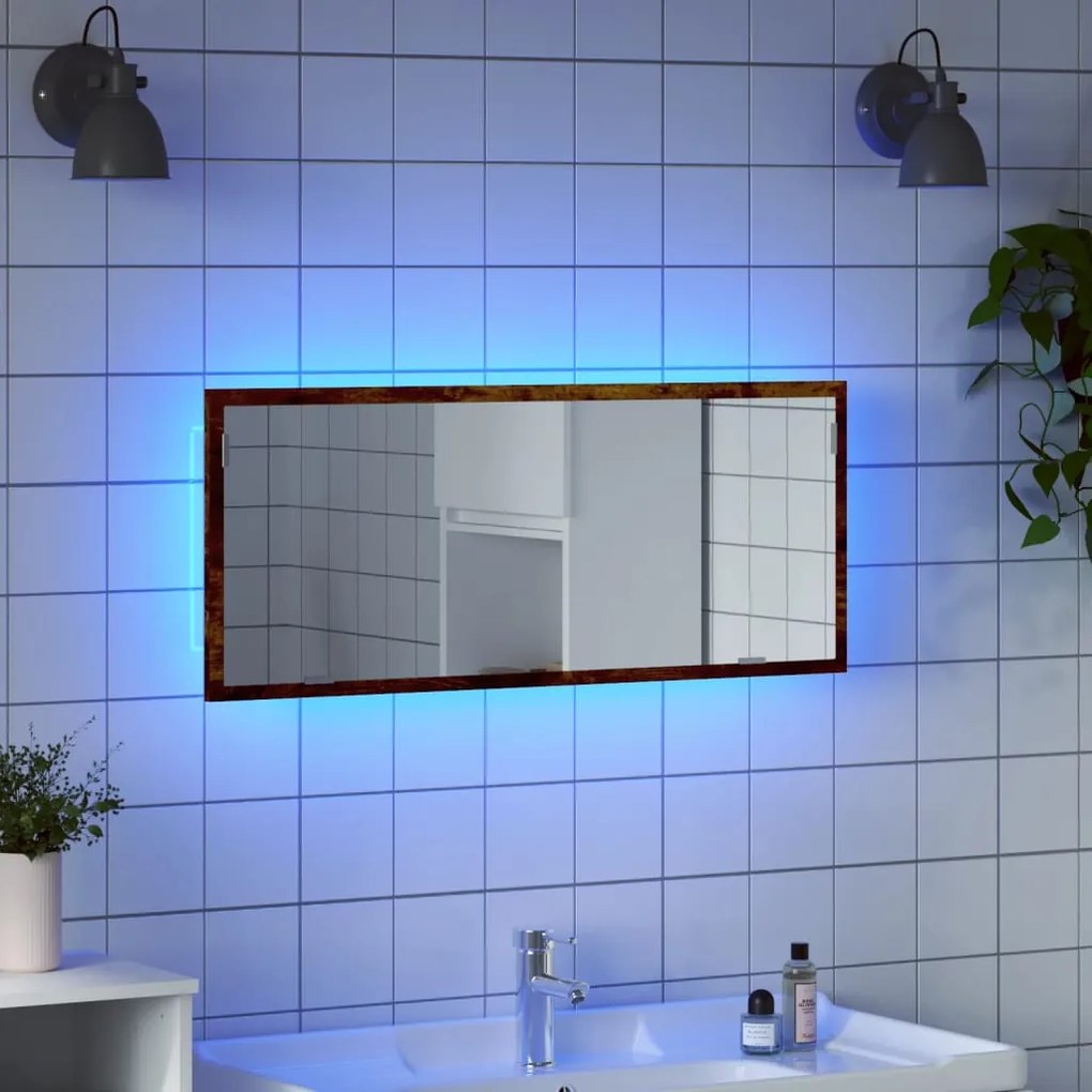 füstös tölgy szerelt fa LED-es fürdőszobatükör 100x8,5x37 cm