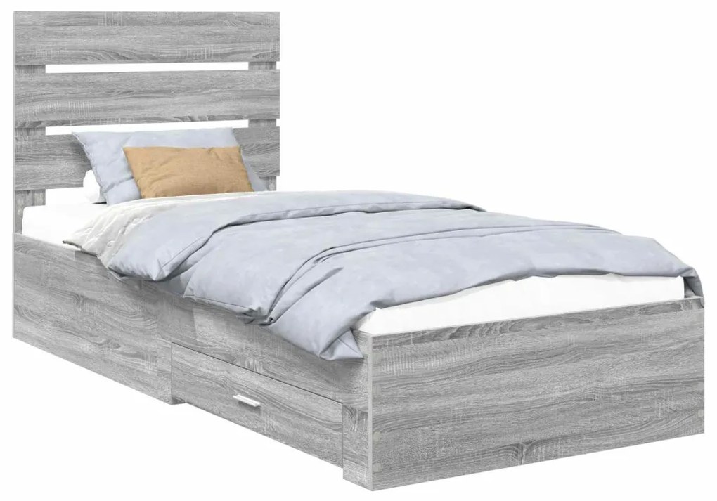 vidaXL Ágykeret fiókkal fejtámlával Szürke Sonoma 100 x 200 cm Faanyag