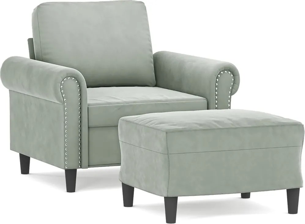 vidaXL világosszürke bársony kanapéfotel lábtartóval 60 cm
