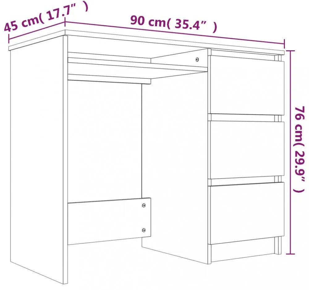 füstös tölgy színű szerelt fa íróasztal 90 x 45 x 76 cm