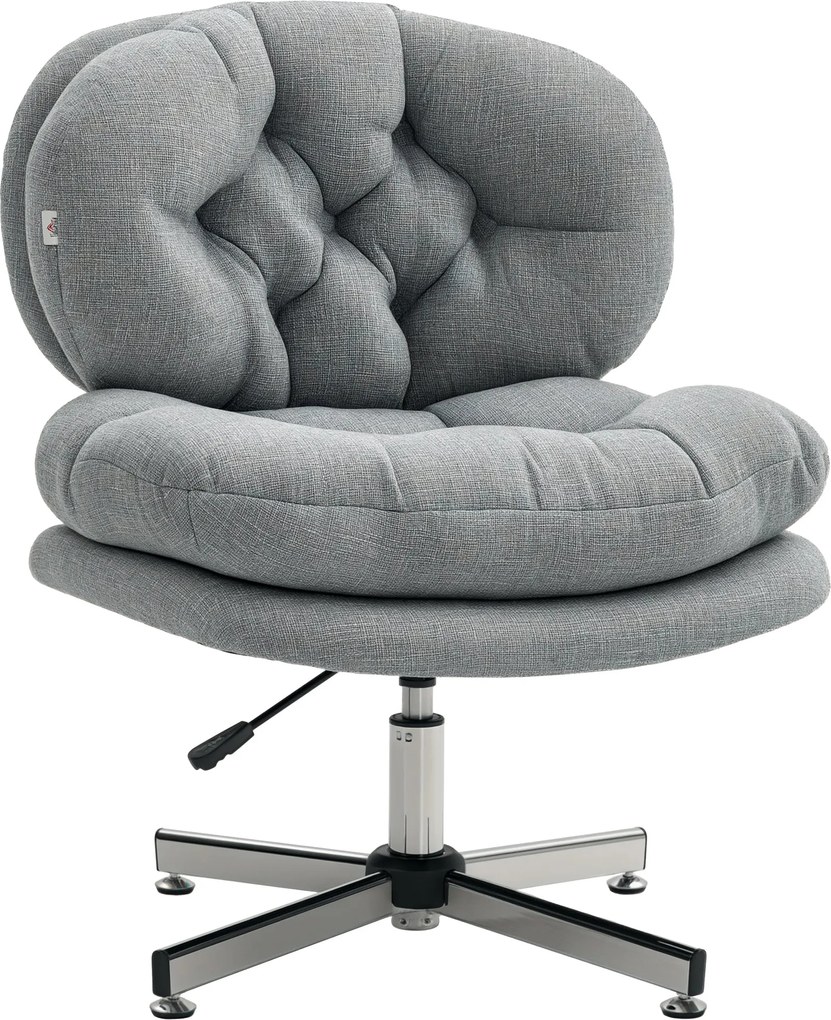 HOMCOM Karfák Nélküli Irodai Szék, Széles Ülésű Íróasztali Szék, Ergonomikusan Állítható Forgószék Vászon Hatású Kárpittal, Testreszabott Ülésű Szék,