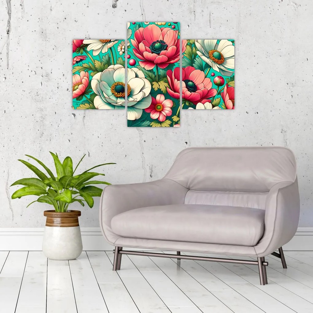 Kép - Virágok kék háttéren (90x60 cm)