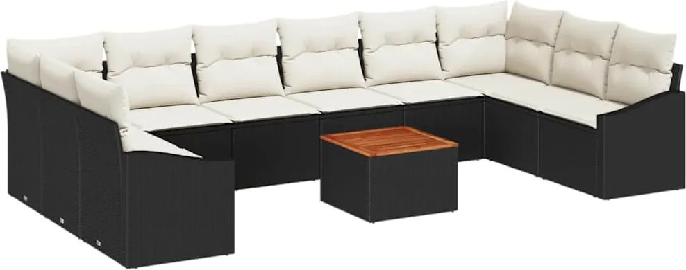 vidaXL Kerti Kanapé Szett párnával 11 pcs Fekete polirattan