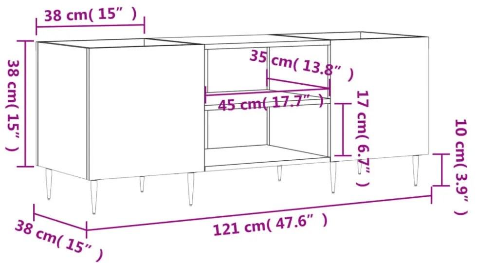 betonszürke szerelt fa hanglemezszekrény 121x38x48 cm