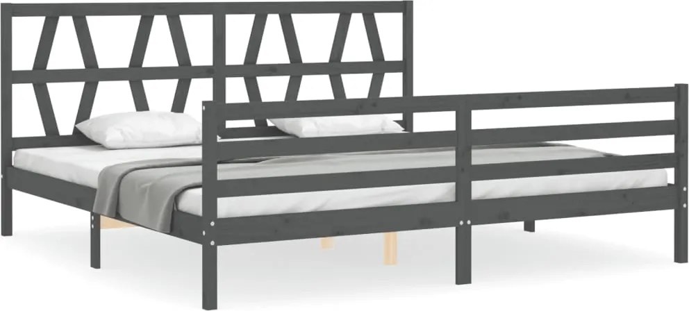 vidaXL szürke tömör fa ágykeret fejtámlával 200 x 200 cm