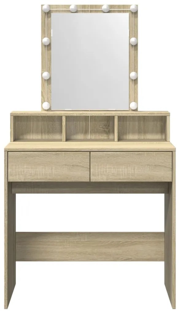 sonoma tölgy színű fésülködőasztal LED-del 80 x 41 x 144,5 cm