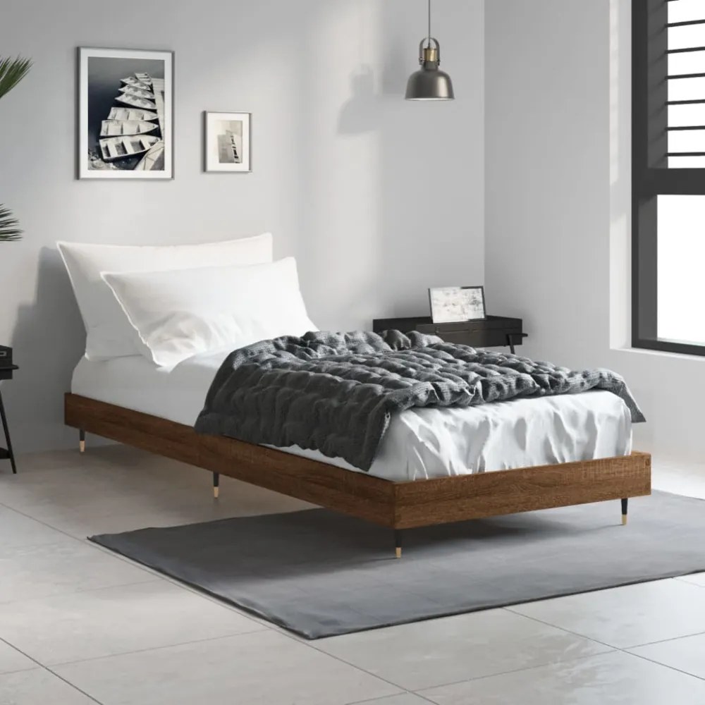 barna tölgy színű szerelt fa ágykeret matrac nélkül 75x190 cm