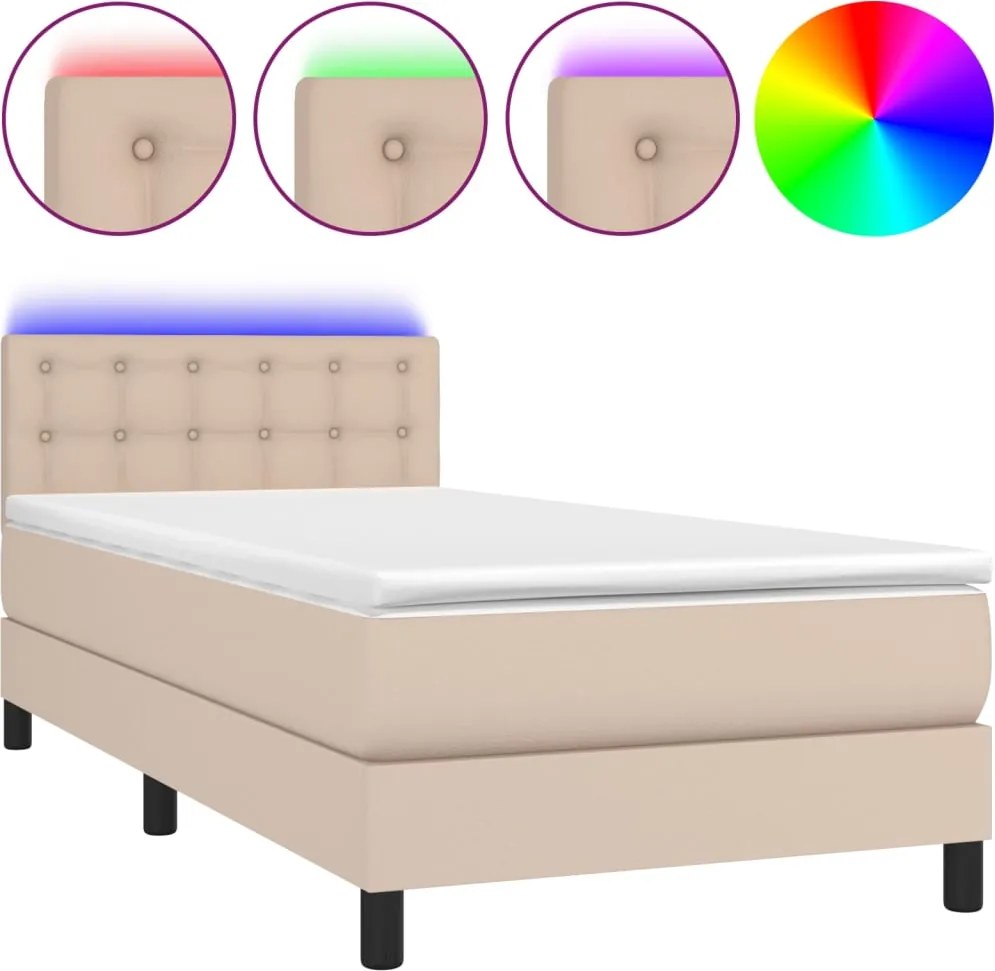 vidaXL cappuccino színű műbőr rugós ágy matraccal és LED-del 80x200 cm