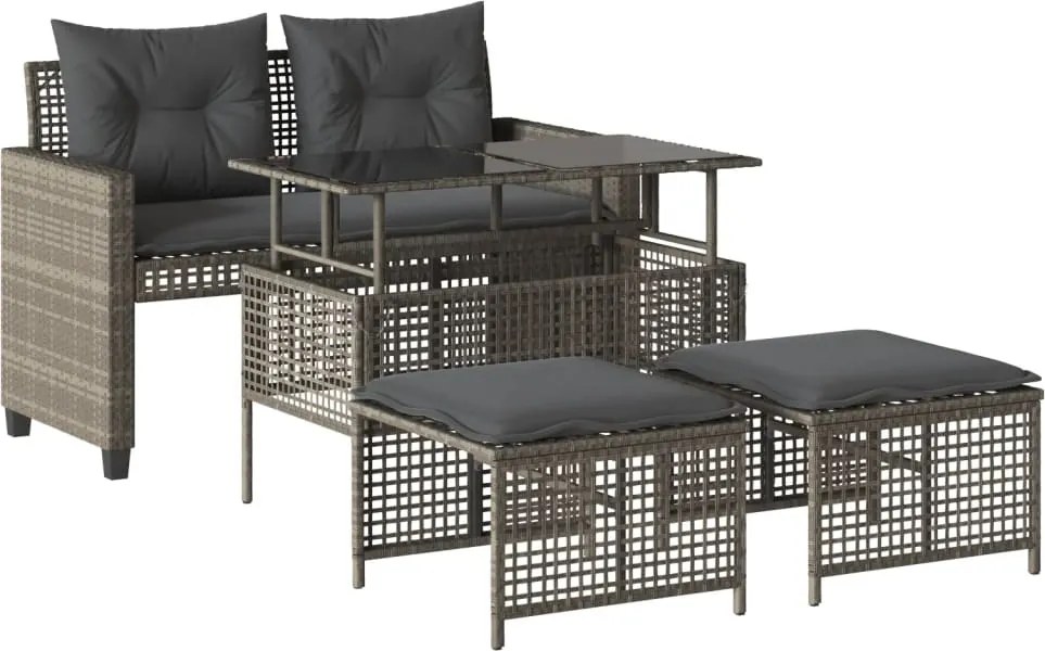 vidaXL 4 részes szürke polyrattan üveg kerti ülőgarnitúra párnákkal