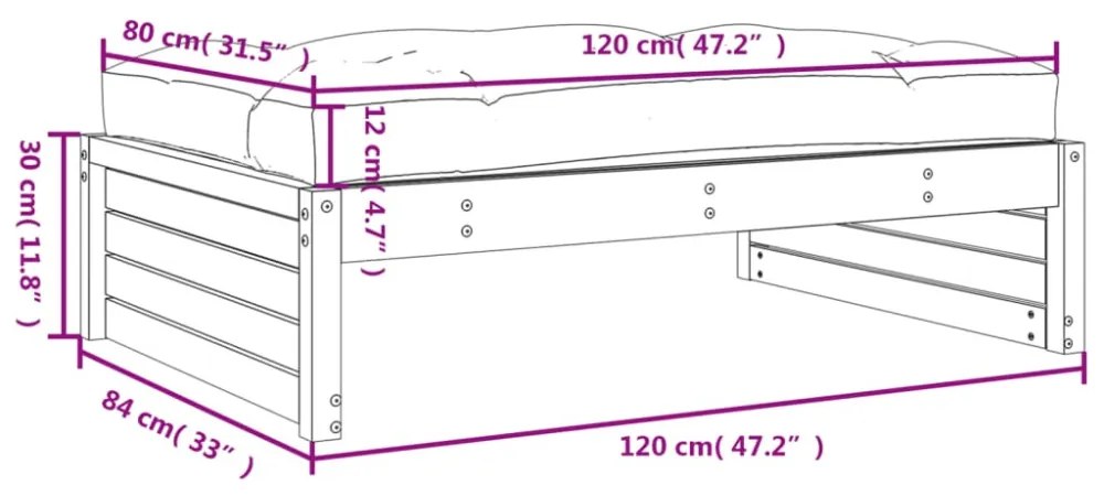 vidaXL fehér tömör fenyőfa kerti lábzsámoly párnával 120x80 cm