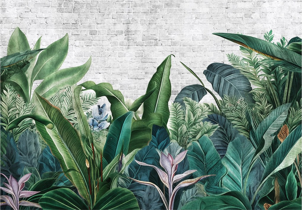 Fotótapéta Trópusi zöld levelek vinil téglán 520x318 +ragasztó