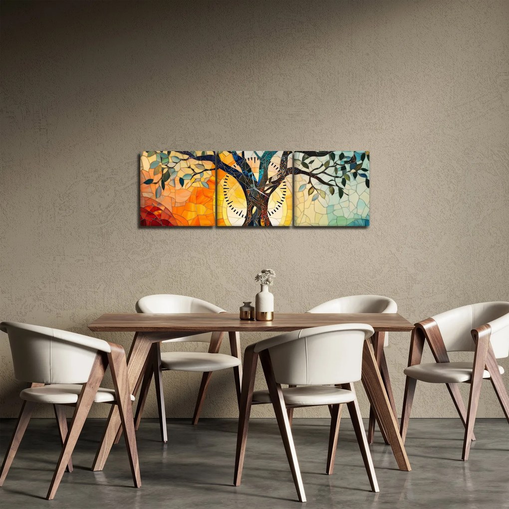 Kép – Mozaik – nap és fa I. (órával) (90x30 cm)
