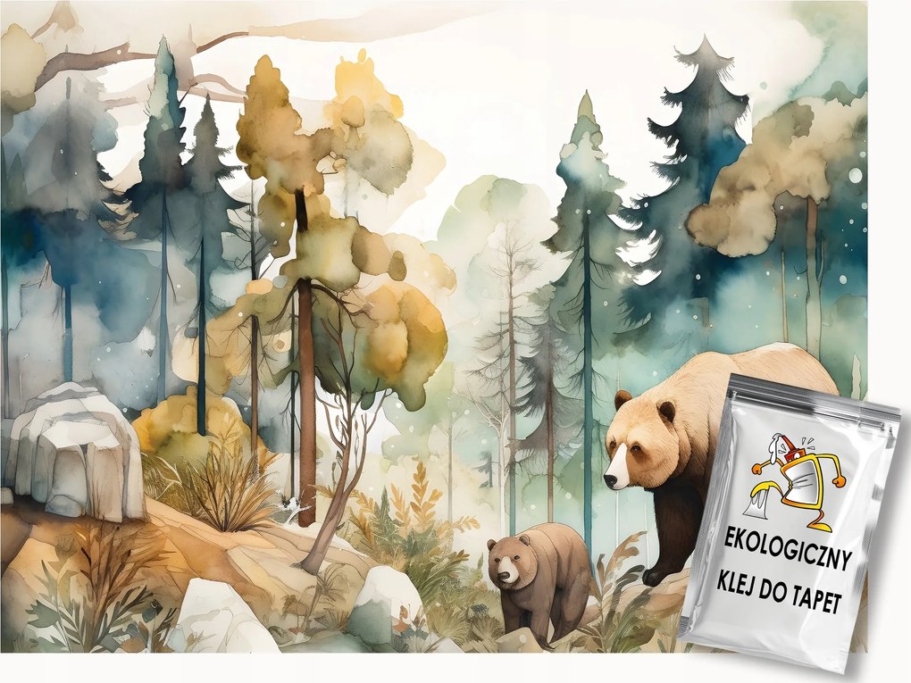 Fotótapéta Flizelina Tájkép Akvarell Erdő Fák Mackó Medve 400x280 ragasztó