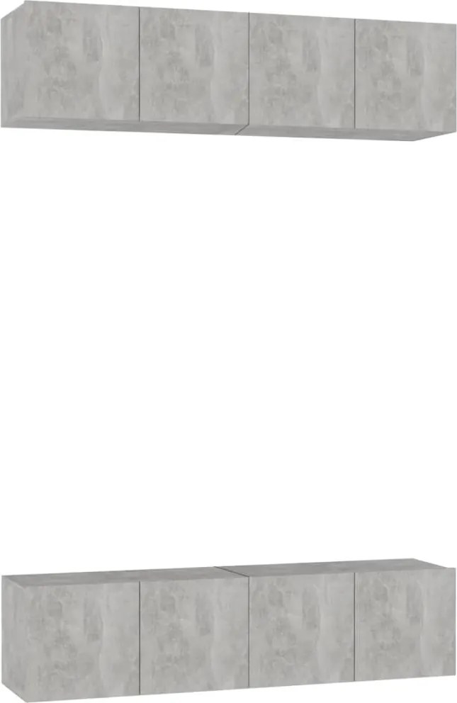 vidaXL 4 db betonszürke szerelt fa TV-szekrény 60 x 30 x 30 cm