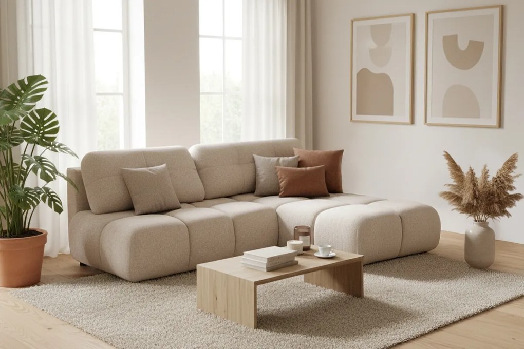 Lerio jobbos sarokkanapé ágyfunkcióval - világos bézs vízlepergető szövet Blur 02