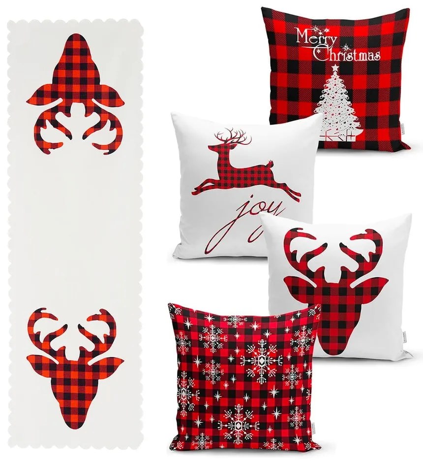 Tartan 4 db karácsonyi párnahuzat és asztali futó szett - Minimalist Cushion Covers