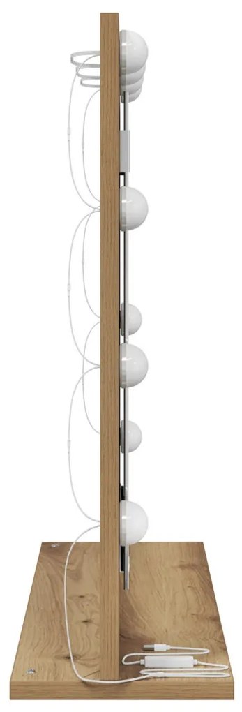 LED világítással ellátott sminktükör, Kézműves tölgy, 60x55x18 cm