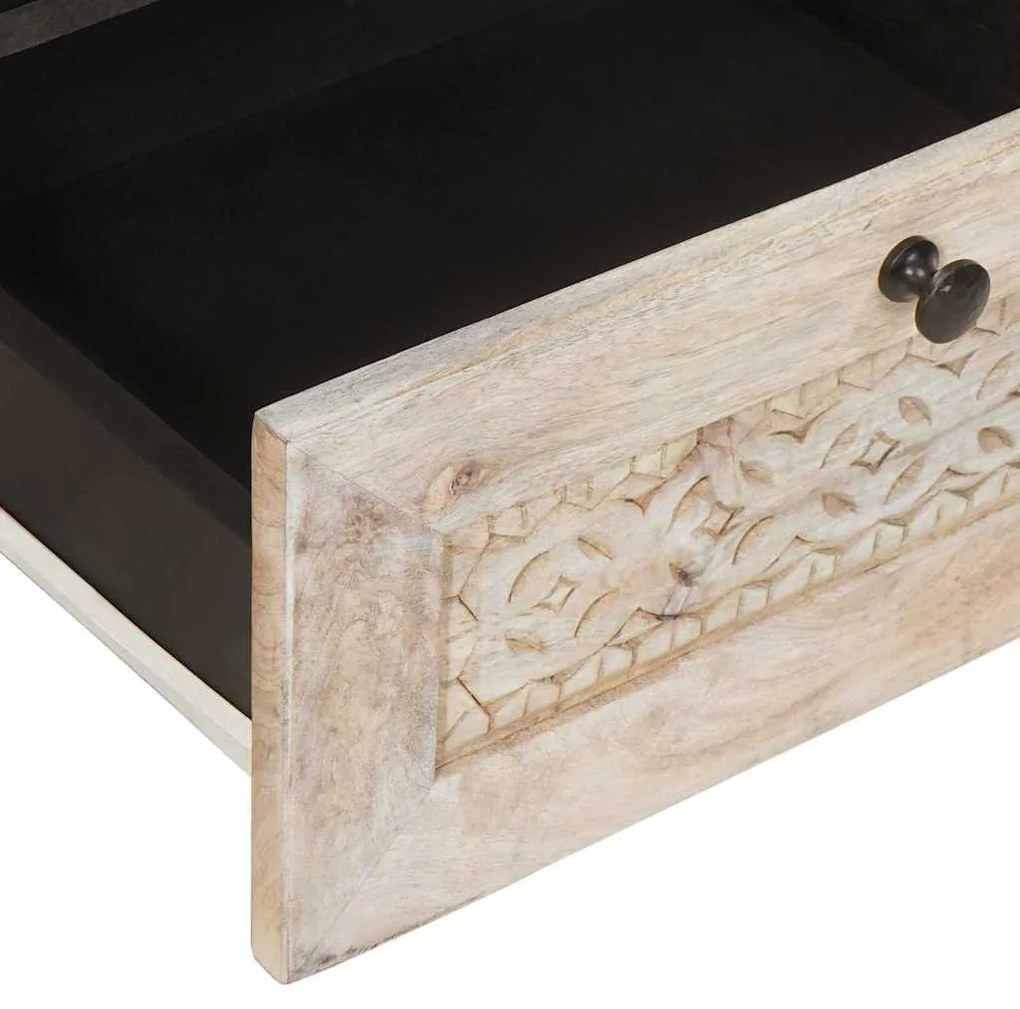 TV szekrény fiókkal Fehér 105 x 33 x 46 cm tömör mangófa