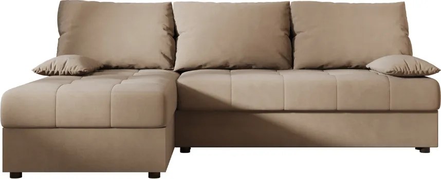 Ágyazható, kétoldalas L alakú kanapé VENORIA SLIM 200x143 cm, bézs színű + 2 db díszpárna INGYEN