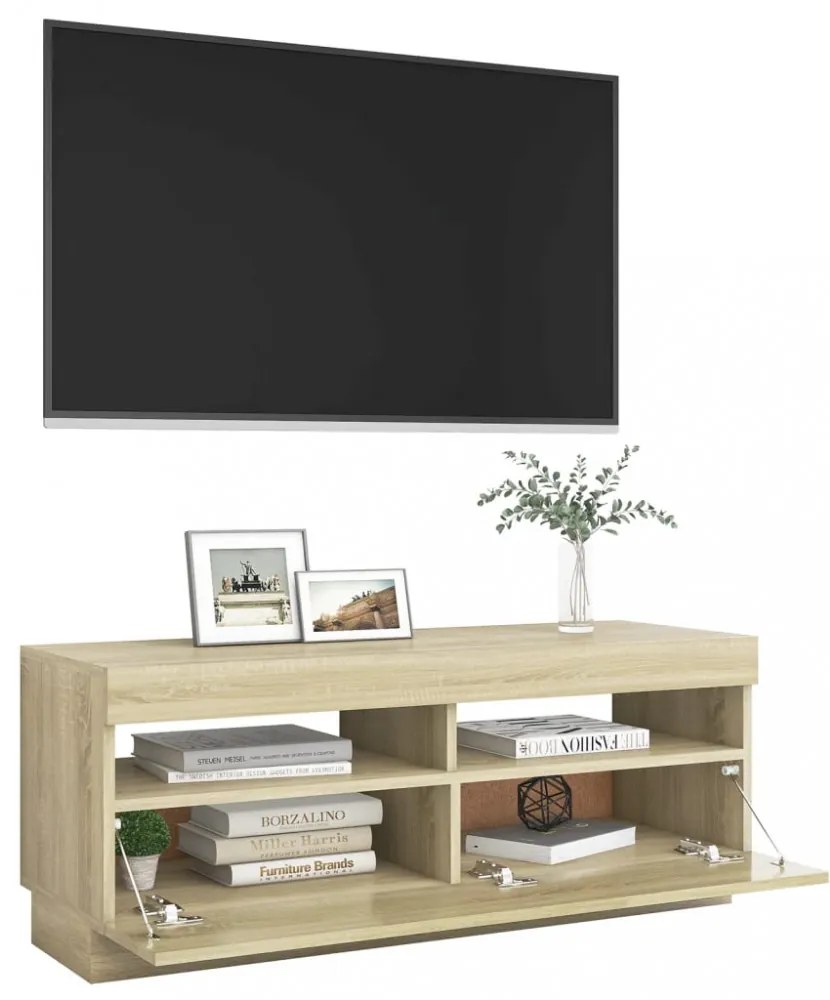 sonoma tölgy színű TV-szekrény LED-lámpákkal 100 x 35 x 40 cm