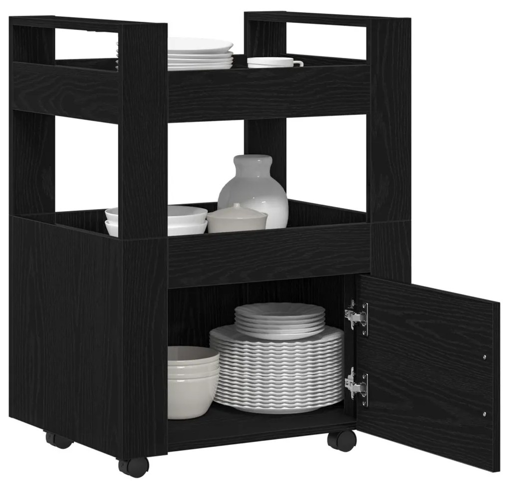 vidaXL Konyhai kocsi Musta tammi 60 x 45 x 80 cm Faanyag