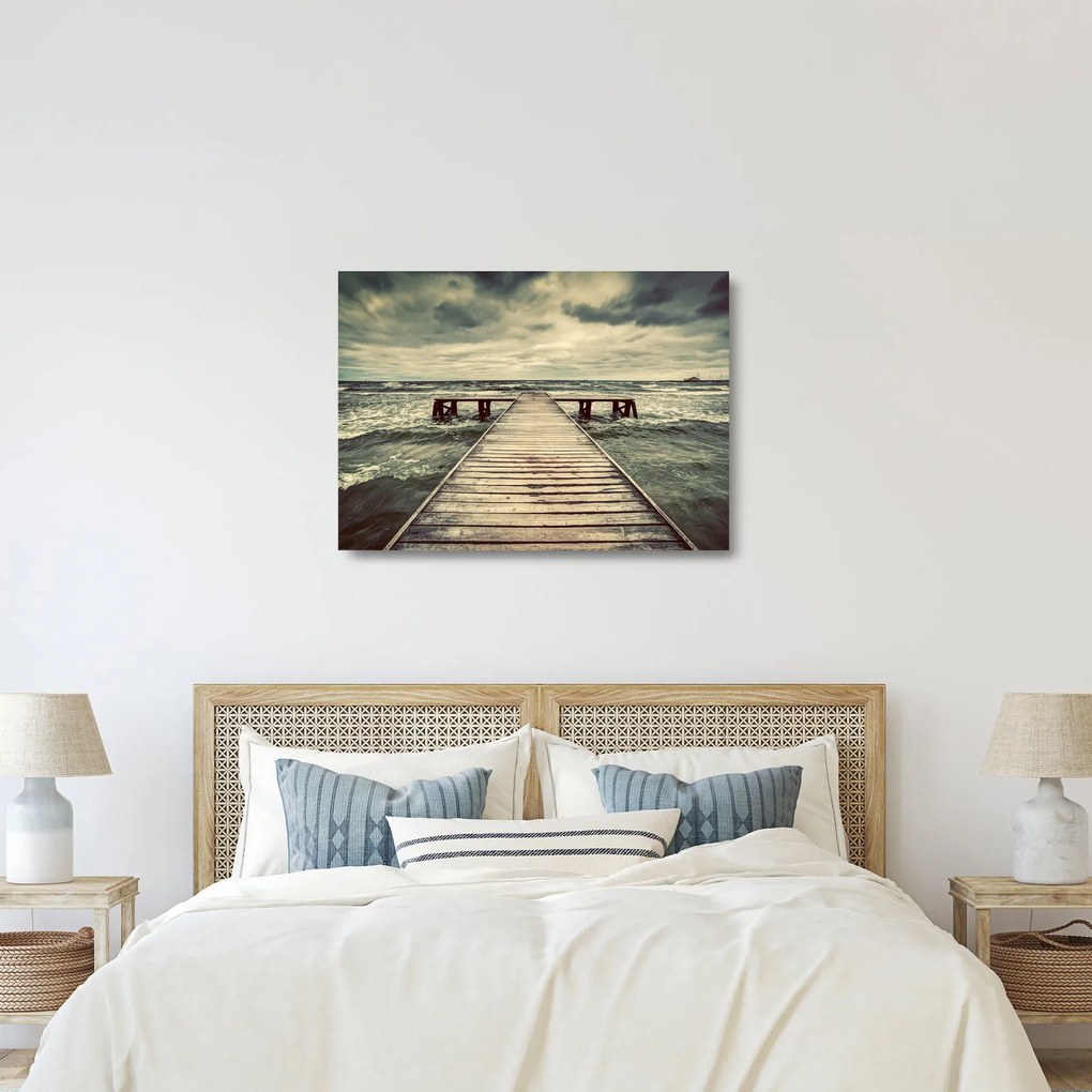 Egy fából készült móló képe a tengeren (üvegen) (70x50 cm)
