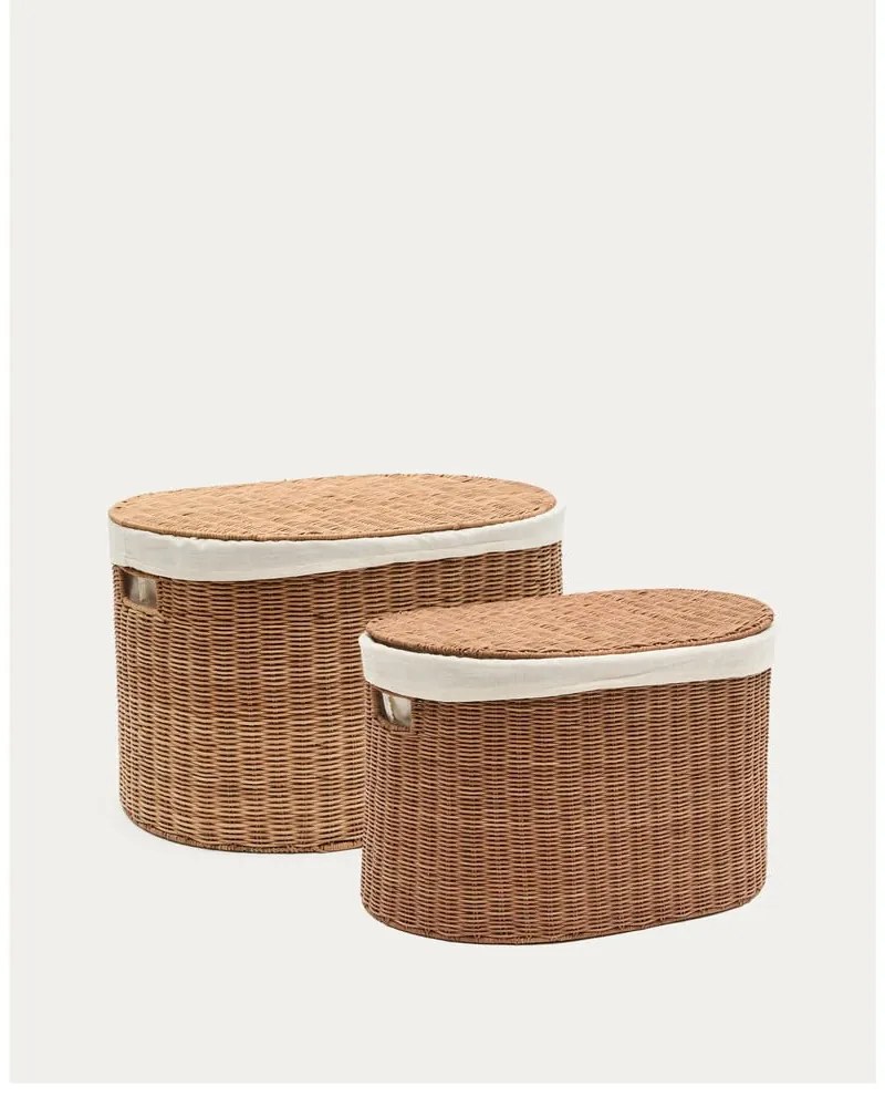 Rattan tárolókosár szett 2 db-os 50x36x32 cm Indali – Kave Home
