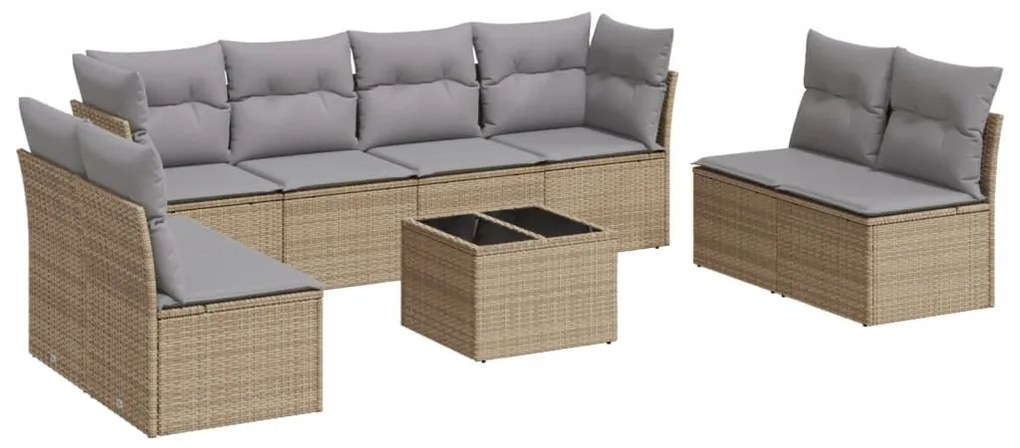 9 részes bézs polyrattan kerti ülőgarnitúra párnákkal