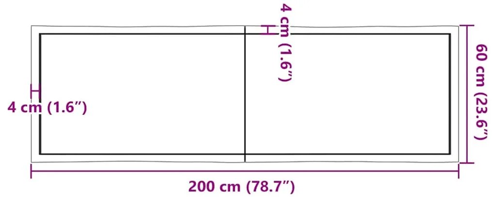 kezeletlen tömör fa asztallap 200x60x(2-6) cm