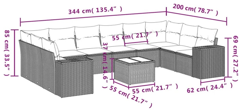 11 részes barna polyrattan kerti ülőgarnitúra párnákkal