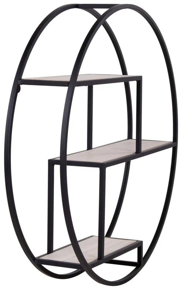 Rotterdam Kerek polc, natúr fa polcokkal, fekete keret 62x14 cm