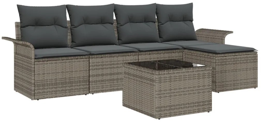 Kerti Kanapé Szett párnával tárolóval 6 pcs Szürke Poli rattan