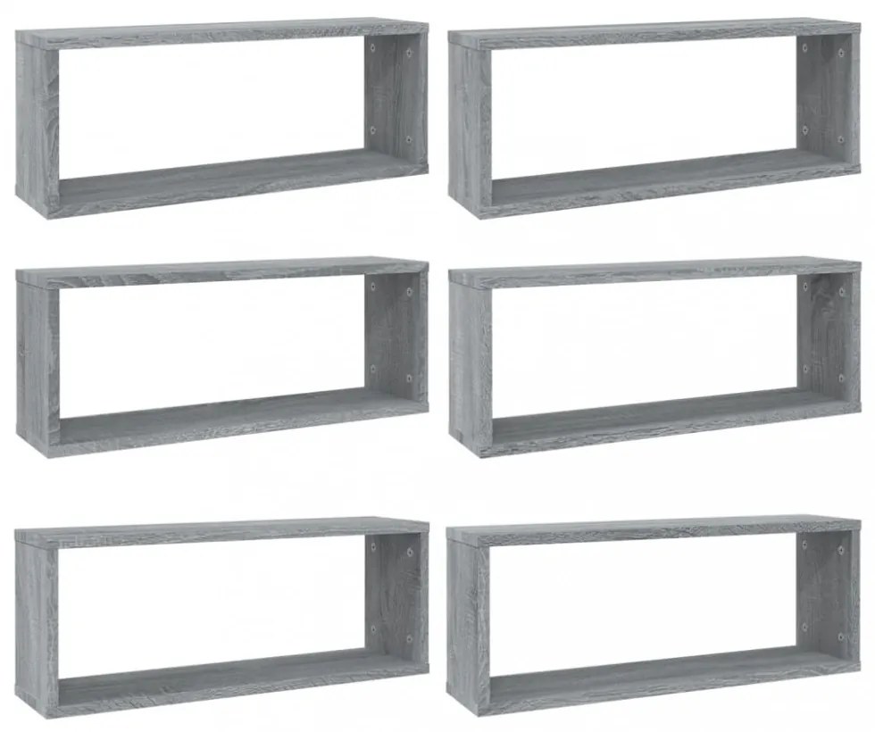 6 db szürke sonoma színű szerelt fa fali kockapolc 60x15x23 cm