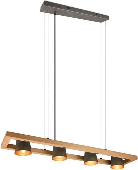 TRIO 301900467 BELL Többágú Függesztett Lámpa Sötét Fa, Világos Fa, Szürke E14 IP20