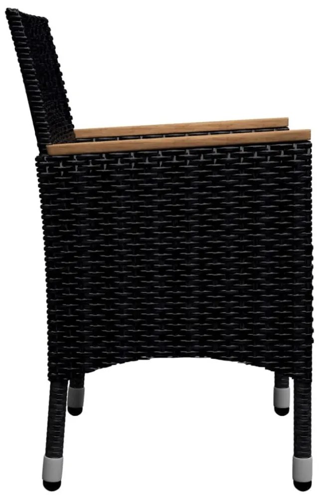 9 részes fekete polyrattan és tömör fa kerti étkezőgarnitúra