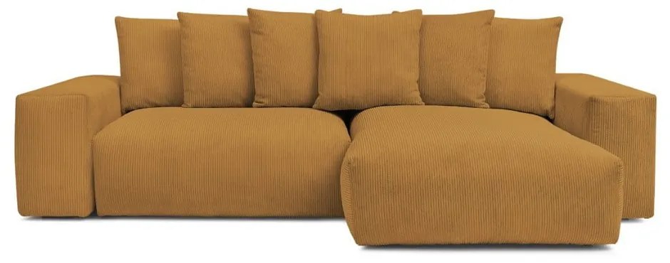 Mustársárga kordbársony kinyitható-tárolóhelyes sarokkanapé Voltaire – Bobochic Paris