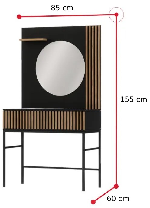 RATINA sminkasztal, 85x155x60, artisan tölgy/fekete matt