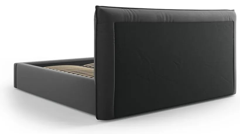 Sötétszürke kárpitozott ágyneműtartós franciaágy ágyráccsal 180x200 cm Elio – Milo Casa