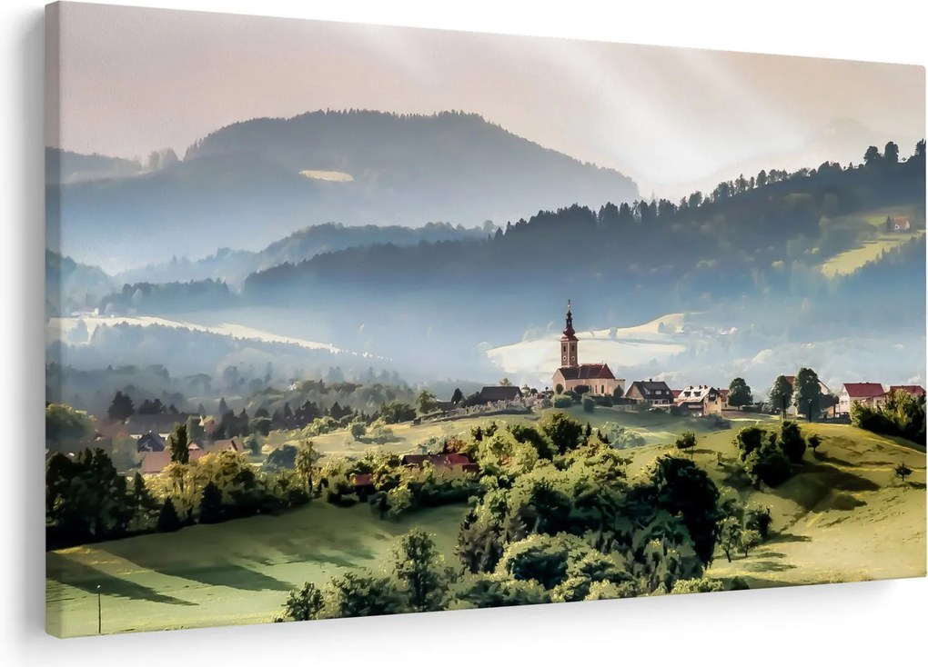 Kép - falu a ködben (90x60 cm)