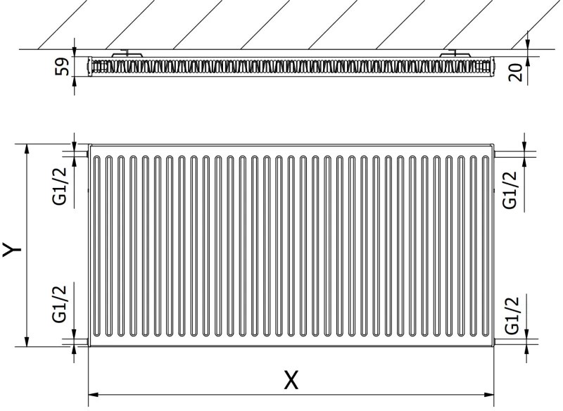 Mexen C11 acél panel radiátor 500x1000mm oldalsó csatlakozó 796W fehér W411-050-100-00