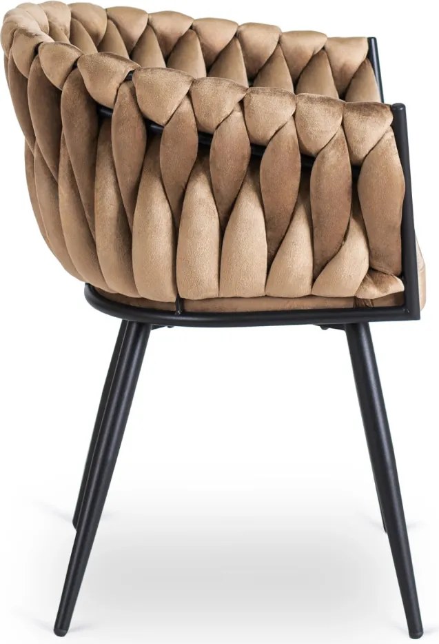 Krzesło ELENA Beżowe Plecione Welurowe