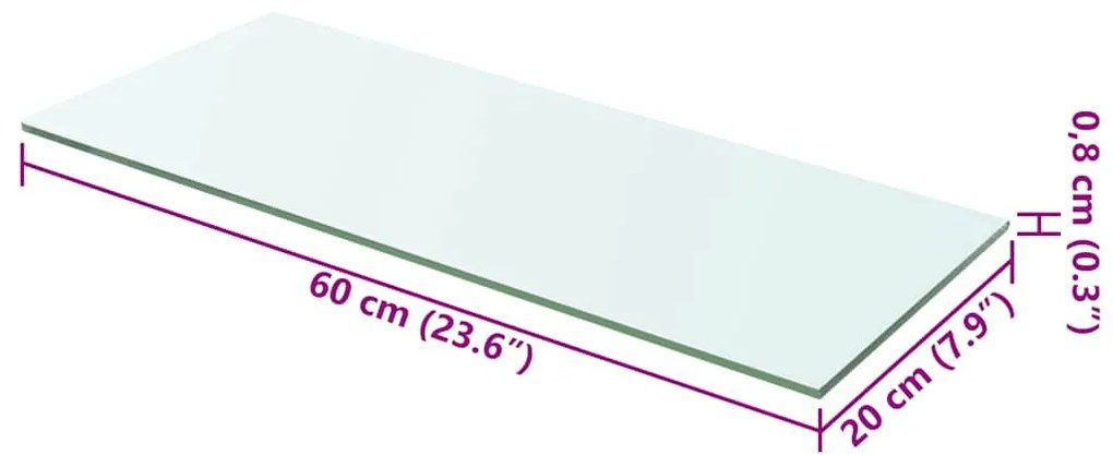 2 db átlátszó üveg paneles polc 60 x 20 cm