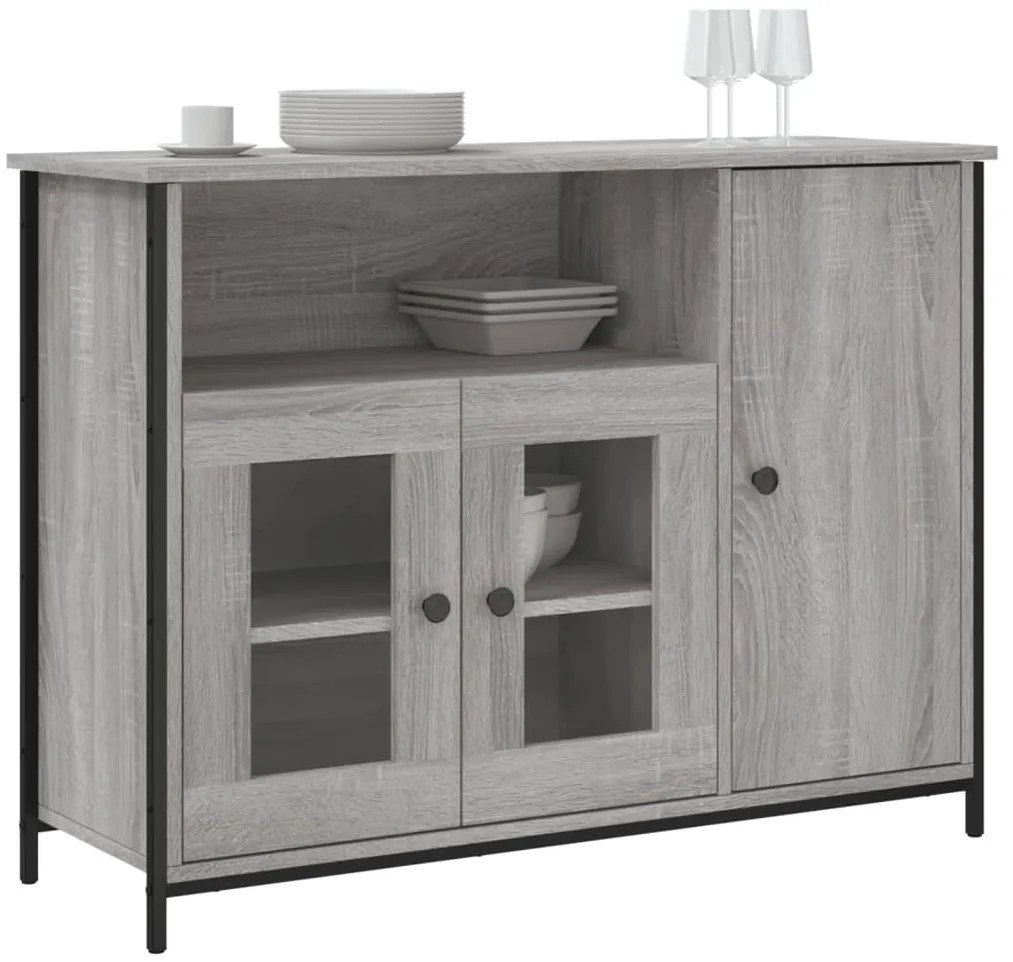 szürke sonoma színű szerelt fa tálalószekrény 100 x 35 x 75 cm