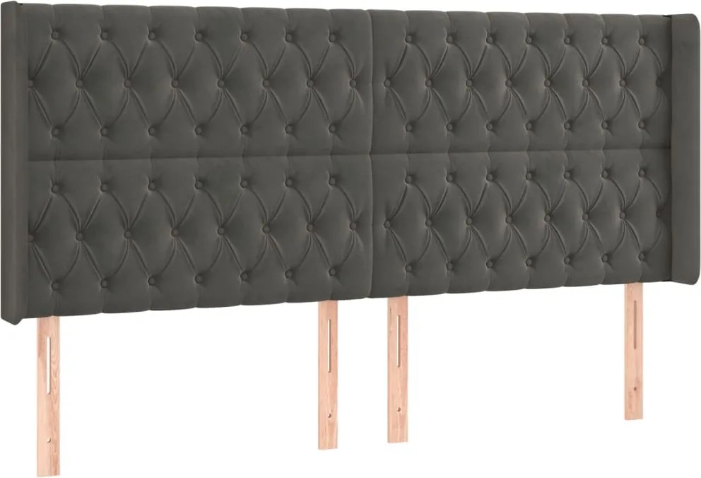 vidaXL sötétszürke bársony fejtámla szárnyakkal 203x16x118/128 cm