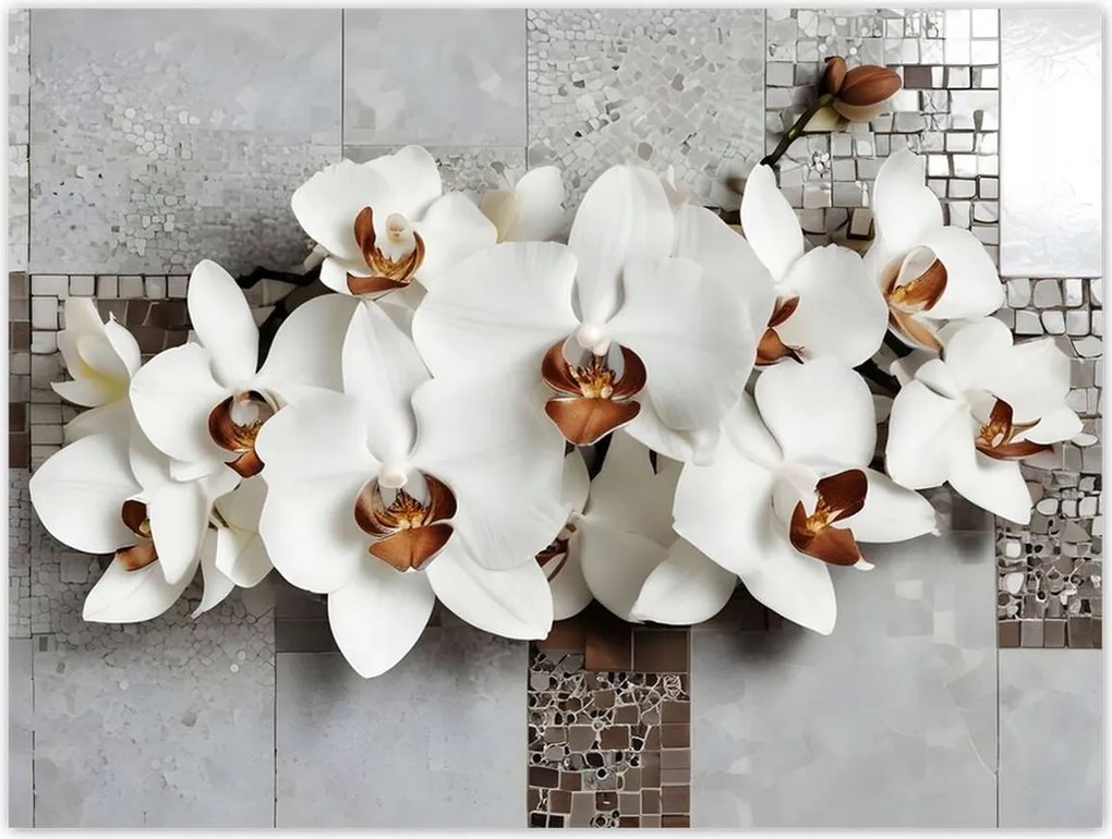 Poszterek 40x30 Fehér orchideák és mozaik