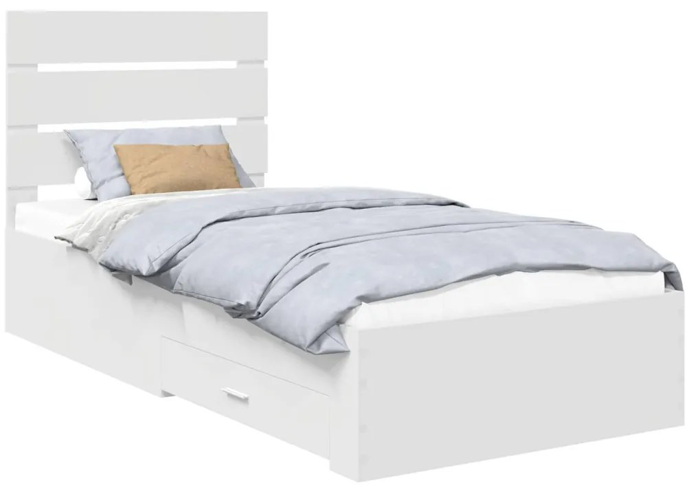 vidaXL Ágykeret fiókkal fejtámlával Fehér 100 x 200 cm Faanyag