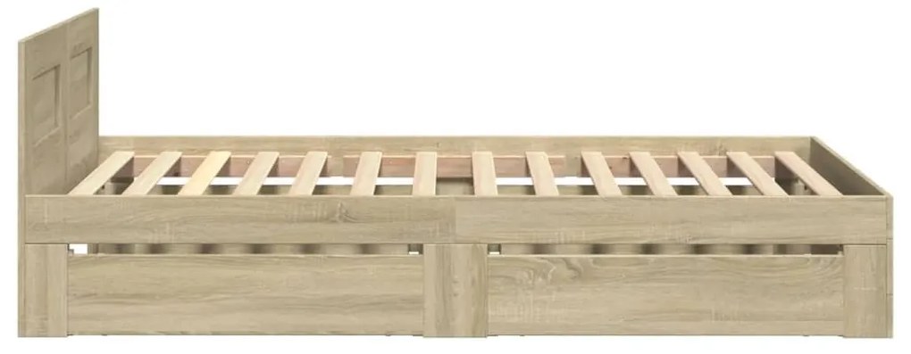 sonoma-tölgyszínű szerelt fa ágykeret fejtámlával 90 x 190 cm