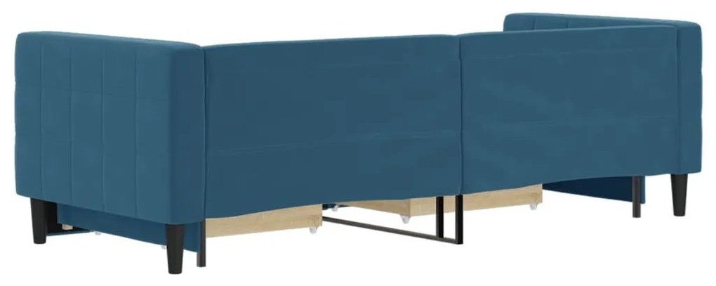 kék kihúzható bársony heverő fiókokkal 80 x 200 cm